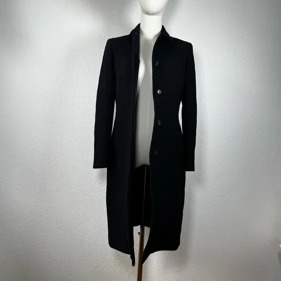 J. Crew Petite 2 Black Wool Blend Long Coat Hidden Placket Minimalist Overcoat - Picture 3 of 16